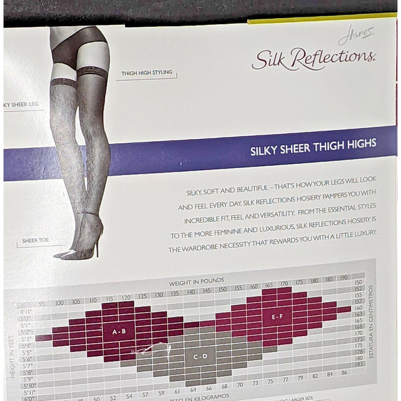 Hanes Silk Reflections Lace Top Sheer Toe Thigh-Hi Barely Black Stockings Sz CD - Picture 3 of 4